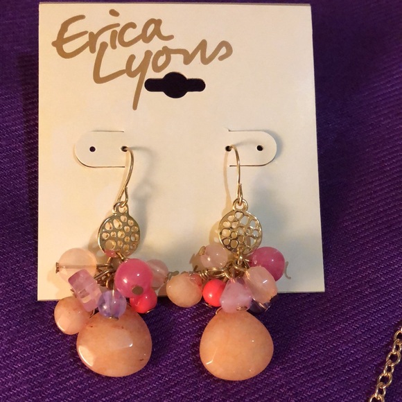 Erica Lyons Gold tone beaded statement necklace and fishhook dangling earrings - Picture 3 of 7